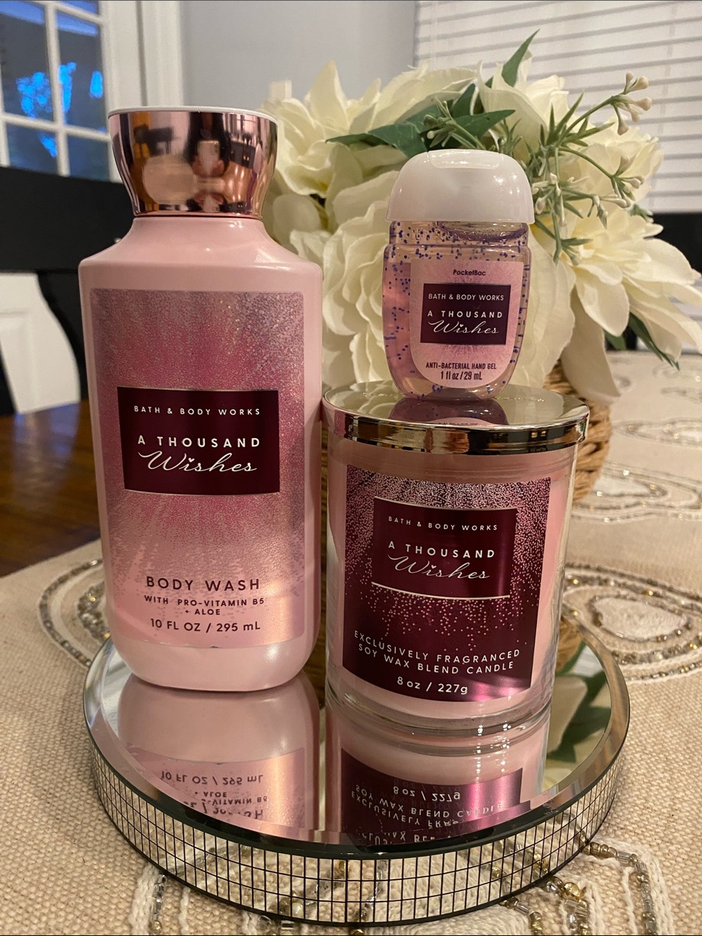 Bath & Body Works A Thousand Wishes Set -Body Wash , candle and hand sanitizer